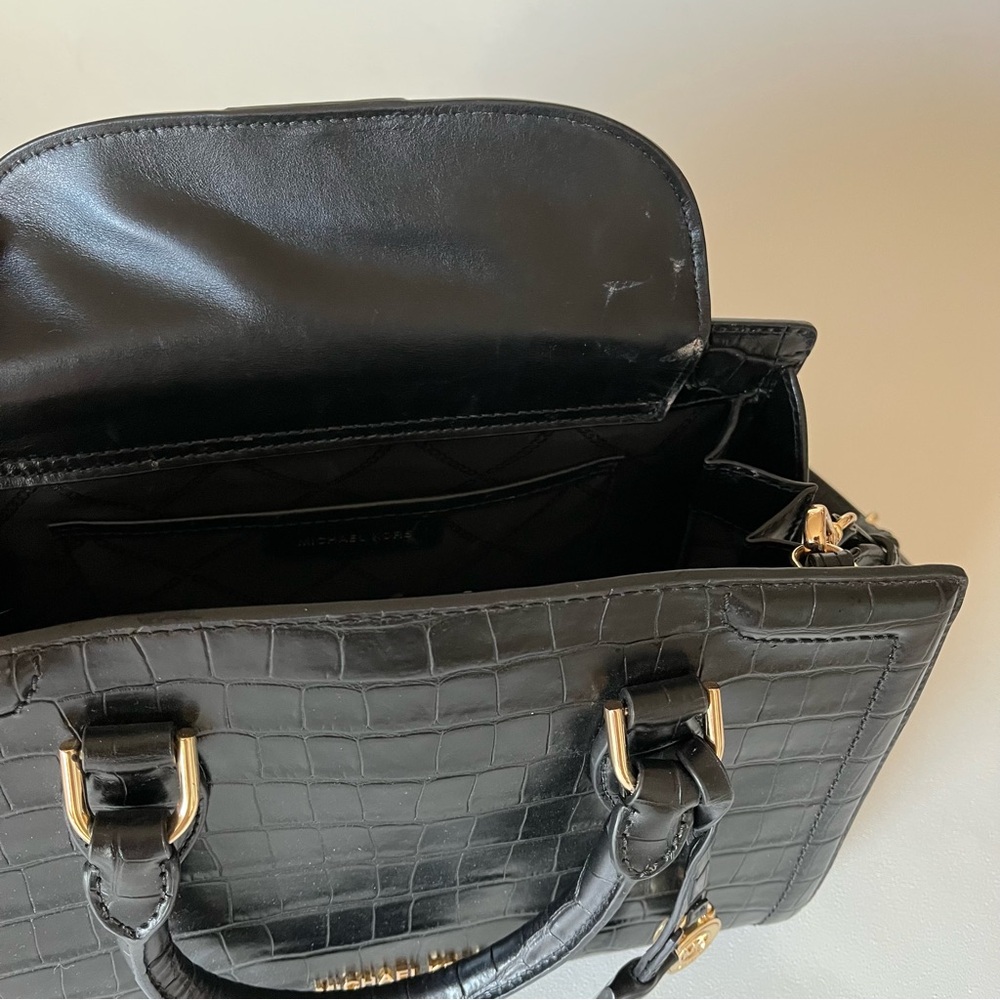 Michael Kors Zoe Crocodile Embossed Leather Satchel Bag Gold Hardware - Picture 8 of 11